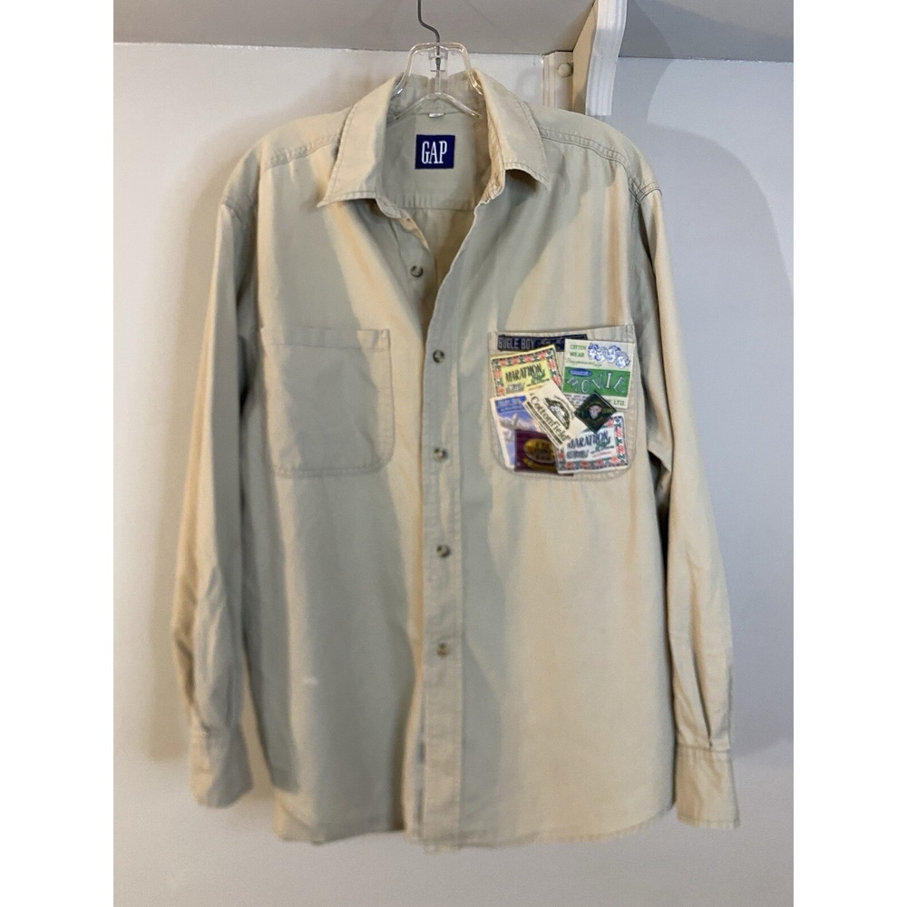 VTG‎ GAP BUGLE BOY Khaki Button Up Shirt M Patches 80's